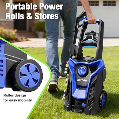 Pressure Washer, True High Power Washer with GFCI Safety Plug & No-Bend 360° Nozzle, Complete with Foam Cannon & 4 Nozzles for Car, Patio