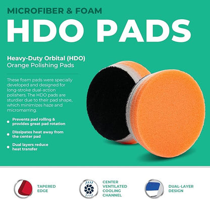 3.5" Lake Country HDO Orange Foam Polishing Pad (2-Pack) – Premium Heavy Duty Orbital Polishing Pad for Painted Surfaces – Fits 3" Backing Plate