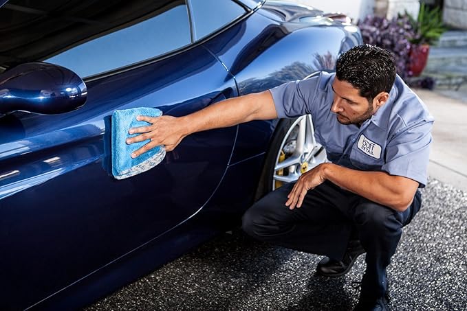 Detail Microfiber Car Towels Bulk (16" x 16") | 400 GSM | 80/20 Blend | Tagless | Soft Satin Piped Edges | All-Purpose Auto Detailing - Wax, Buff, Polish, Wash, Dry | Case of 144 (Blue)