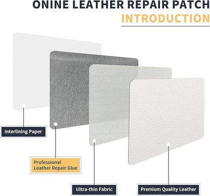 ONine Leather Repair Patch，Leather Repair Tape, 12 x 48 inches Leather Repair Patch for Furniture,Vinyl Repair Kit，Leather Couch Patch，for Sofas, Furniture, Car Seats(White-Litchi Grain)