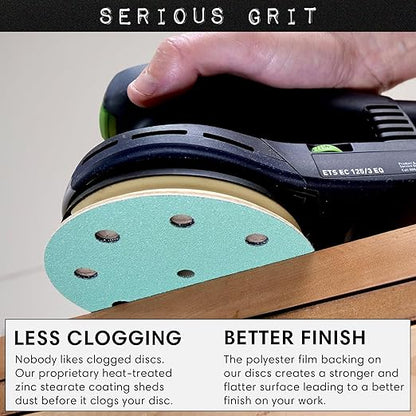 Serious Grit - 5-Inch 9-Hole 60 Grit Sanding Discs - Heavy-Duty Hook & Loop Film Discs - Sandpaper for Random Orbital Sanders - 25 Pack Box