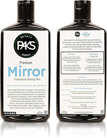 Paks Mirror Polish Auto Wax | Deep Paint Restoring Shine | Long Lasting UV Protection | Applicable By Machine and Hand | Supreme Paint Protection | Made in USA | 16 oz Hand Wax Deep Gloss Wet Look