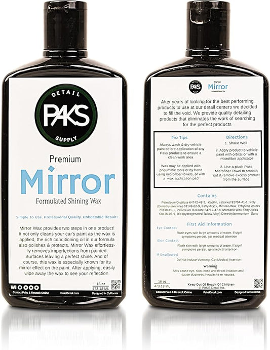 Paks Mirror Polish Auto Wax | Deep Paint Restoring Shine | Long Lasting UV Protection | Applicable By Machine and Hand | Supreme Paint Protection | Made in USA | 16 oz Hand Wax Deep Gloss Wet Look