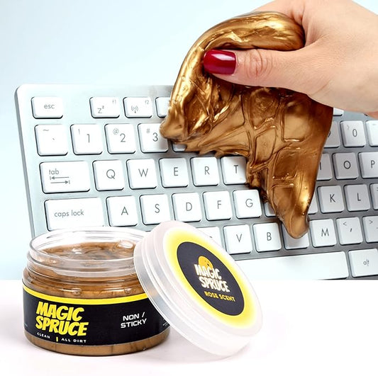 ToysButty Magic Spruce Car Cleaning Gel Kit with Non Sticky Luxury Gold Car Cleaning Putty Reusable Universal Detailing Kit, Rose Scented Laptop Keyboard Cleaning Gel in Containers