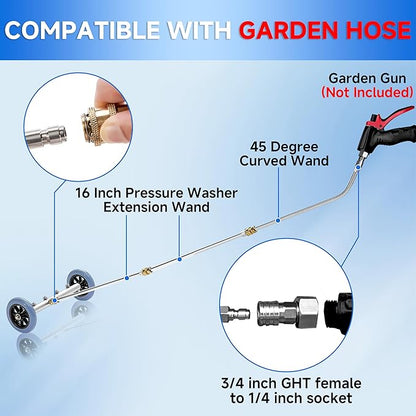 RIDGE WASHER 16 Inch Undercarriage Car Washer, Pressure Washer Under Car Cleaner with 3 Pcs Extension Wand, 4000 PSI