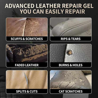2025 New Advanced Leather Repair Gel, Upgrade Leather Repair Kit for Car Seat Vinyl Repair Kit, Professional Leather Repair Coloured Cream Gel, Multifunctional Couch and Jacket Repair Kit (Brown)