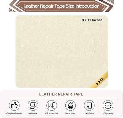 KING MOUNTAIN Leather Repair Patch,2 Packs 9 x 11 Inches self Adhesive Leather Repair Tape for Damaged Leather Furniture, Sofa Seating,Car Seats, Leather Goods(Beige White)
