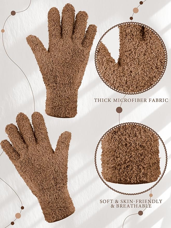 Patelai 3 Pairs Microfiber Plant Dusting Gloves Leaf Cleaning Gloves for Indoor Plants, Blinds, Furniture, House(Large,Black, Brown, Dark Brown)