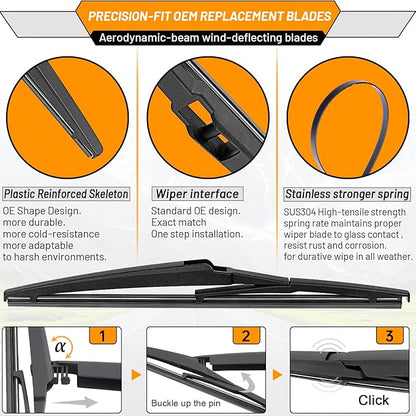 AUTOBOO 26"+16" Windshield Wipers with 12" Rear Wiper Blade Replacement for Lexus NX200t NX300 NX300h 2015 2016 2017 2018 2019 2020 2021 -Original Factory Quality (Pack of 3)