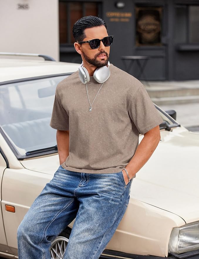 COOFANDY Men's Cotton T-Shirts Oversized Shirt Short Sleeves Streetwear Loose Fit Summer Tee Tops Washed Basic Unisex Shirts