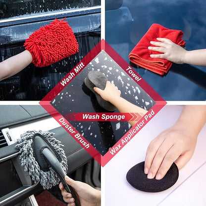 GPUSFAK 44Pcs Car Wash Cleaning Kit with Detailing Brushes Car Vacuum Drill Brush Set Collapsible Bucket Windshield Cleaning Tool Tire Brush Towels Complete Interior Exterior Detailing Set for Car