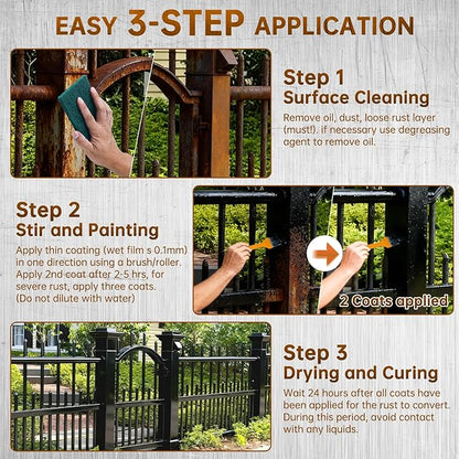 Black Rust Converter for Metal, 2-in-1 Rust Inhibitor Paint & Metal Primer Water-Based Rust Remover for Cars, Trailers, Fences, Industrial Tools, Long-Lasting Barrier 70oz