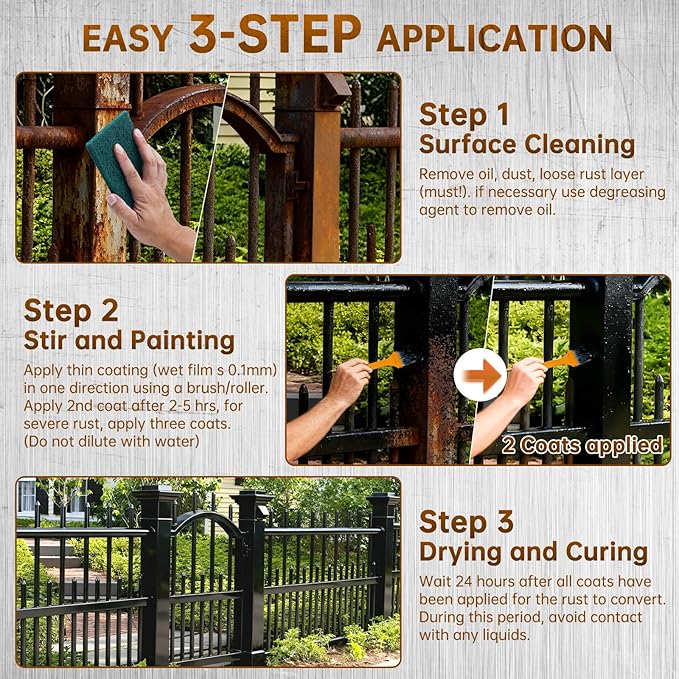 Rust Converter & Metal Primer, 2-in-1 Black Rust Remover Paint Water-Based Metal Preventive Coating Heat Resistant UV Stable for Automotive, Industrial, Indoor Outdoor Use, Trailers, Fences, 35oz