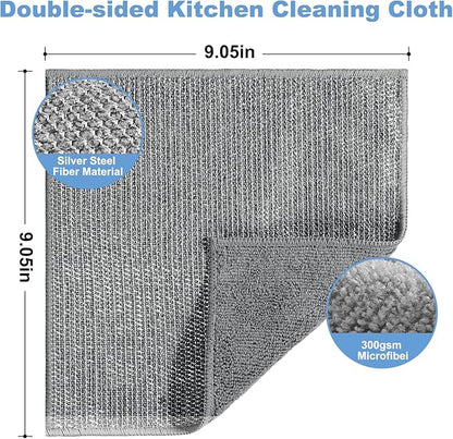 TIVERAIN 10pcs New Upgrade 2-Layer Microfiber Wire Dishcloth,Non-Scratch Wire Dishwashing Rags for Wet and Dry,Metal Scrubbers, Kitchen Miracle Cleaning Dish Rags for Cookware,Sinks, Dishes,Stove,Grey