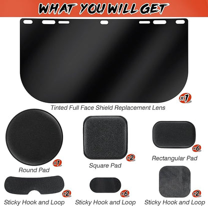 Feekoon 1 Pack Face Shield Replacement Lens with Helmet Pads, Tinted Full Face Shield Compatible with Hobart 770580, Replacement Foam Padding Kits for Welding, Grinding, DIY, Cosplay Helmet