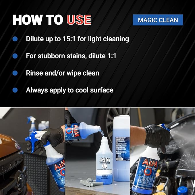 AIM Chemicals Magic Clean Multipurpose Cleaner - Industrial & Car Detailing - Cleans Cars, Trucks, SUVs, Boats, RVs - Effective Wheel & Tire Cleaner - Powerful Degreaser - Heavy Duty Use, 1 Gal
