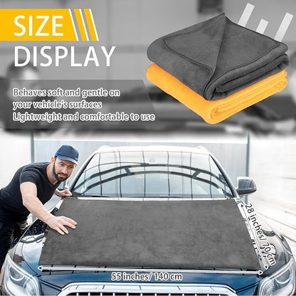 2 Pcs Microfiber Car Drying Towels Large Microfiber Cleaning Cloths for Car Highly Absorbent Drying Towels 55'' x 28'' Great Thick Soft Plush Cloths Washable No Scratch Lint Free Towel
