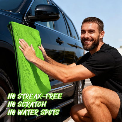 PUGPIU Microfiber Car Drying Towel Extra Large Super Absorbent 48"X24", 1400 GSM Flash Detail Car Wash Drying Towel Edgeless with Two Sided Soft Twisted-Loop, No Water Spots Streaks for Cars (Green)