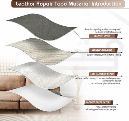 KING MOUNTAIN Leather Repair Patch,2 Packs 9 x 11 Inches self Adhesive Leather Repair Tape for Damaged Leather Furniture, Sofa Seating,Car Seats, Leather Goods（Gray）