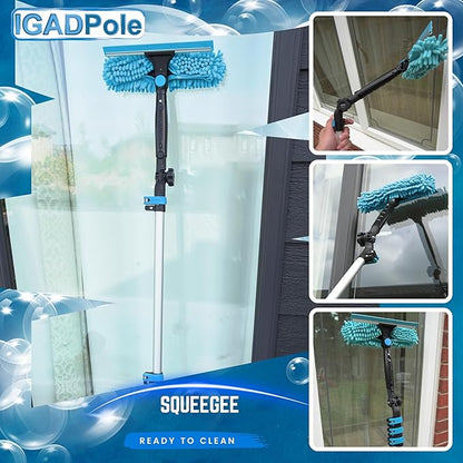 IGADPole 28 FT Water-Fed Washing Kit with Soap-Dispenser, Brush, 10″ Squeegee & Cobweb Duster for Windows, Gutters, Solar Panels & Exterior Walls