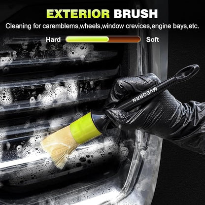 10PCS Car Detailing Brush Set,Boars Hair Car Cleaning Detail Brush kit,Ultra Soft No Scratch Car Dust Brush,Car Interior Detailing Brushes Kit,Detail Brushes Car Detailing for Interior Exterior(green)