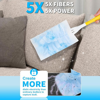 Duster Refill for Cleaning with 2 Handles, Heavy Duty Disposable Duster Kit Unscented Replacement Head Dust Removal Brush for Electronics, Furniture, Blinds, Ceiling Fans, Walls (80pack)