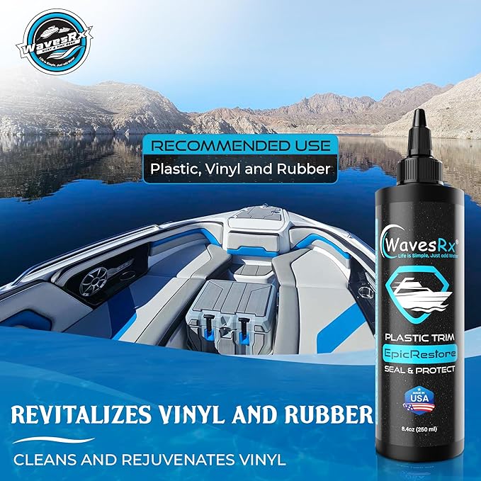 WAVESRX EpicRestore Marine Trim Restorer & Vinyl Protectant | Plastic Restorer for Boats & PWC | Ceramic Coating UV Protection & Boat Cleaner | Boat Cleaning Supplies | Boat Vinyl Cleaner – 8.4 fl oz