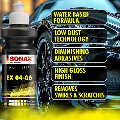 SONAX EX 04-06 Dual Action Polishing Compound | One-Step Medium Cut & High Gloss Finish | Removes Swirls, Water Spots & Oxidation | DA Polisher Safe | Silicone-Free & VOC Compliant | 242500 | 5L
