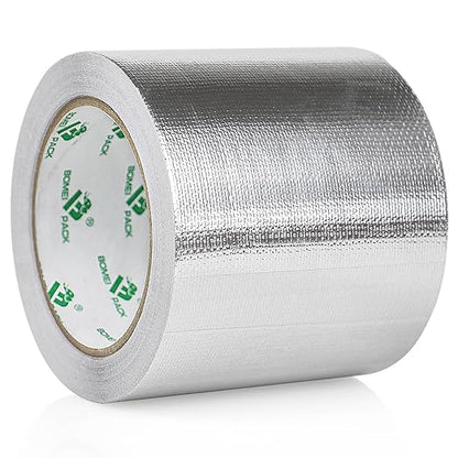 BOMEI PACK Adhesive Aluminum Foil Heat Shield Tape Barrier 4in x 66ft, Fiberglass Thermal Insulation Reflective Material High Temp