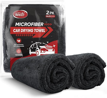 HOMEXCEL Car Drying Towel (36"x 24"), 1200GSM Ultra Absorbent Car Cleaning Cloth, Streak-Free Microfiber Drying Towel, Great for Cars, Trucks, SUVs, RVs, Motorcycles, 2 Packs