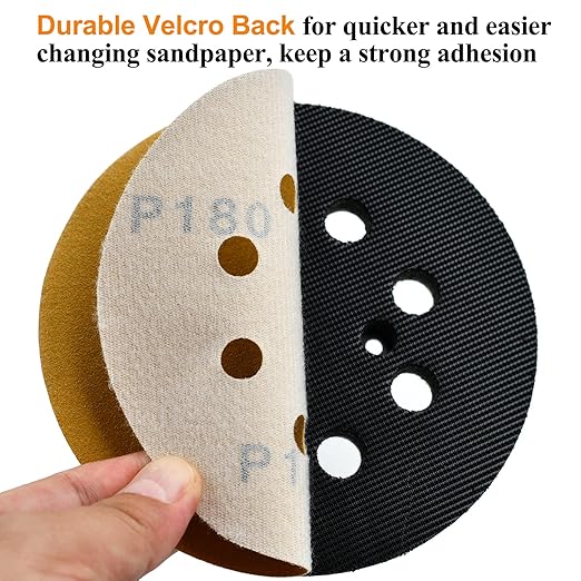 Aiyard 5-Inch 8-Hole Hook and Loop Sanding Discs 180-Grit Random Orbit Sandpaper, 100-Pack