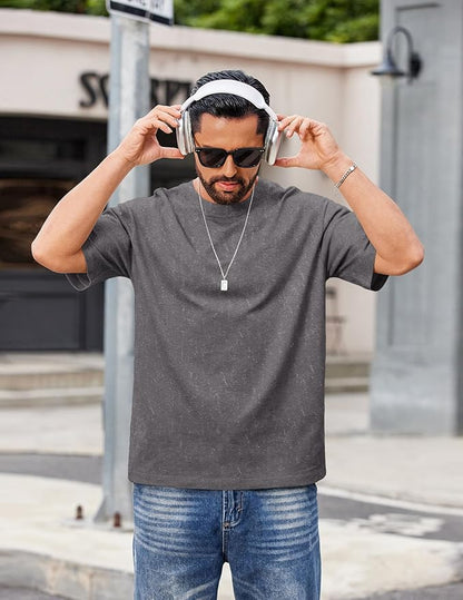 COOFANDY Men's Cotton T-Shirts Oversized Shirt Short Sleeves Streetwear Loose Fit Summer Tee Tops Washed Basic Unisex Shirts