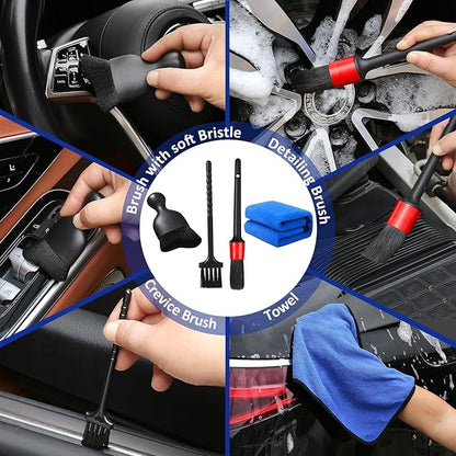 Qydipclin 10pcs Windshield Cleaning Tool Inside Car Window Cleaner Wash Kit with 4 Reusable Microfiber Pads 1 Spray Bottle and Extendable Handle Interior Auto Glass Wiper Kit, Blue