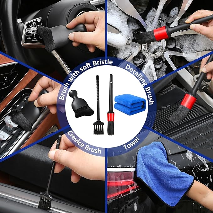 Qydipclin 10pcs Windshield Cleaning Tool Inside Car Window Cleaner Wash Kit with 4 Reusable Microfiber Pads 1 Spray Bottle and Extendable Handle Interior Auto Glass Wiper Kit, Blue&Green