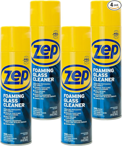 Zep Foaming Glass and Plexiglass Cleaner - 19 oz (Case of 4) ZUFGC19 - Foaming Formula Clings to Vertical Surfaces. Trusted by Pros