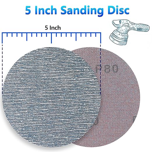 5 Inch 50 PCS Premium Ceramic Mesh Sanding Discs 80 Grit, Dust Free Hook and Loop Round Anti-Clogging Sandpaper Disc for Random Orbital Sander