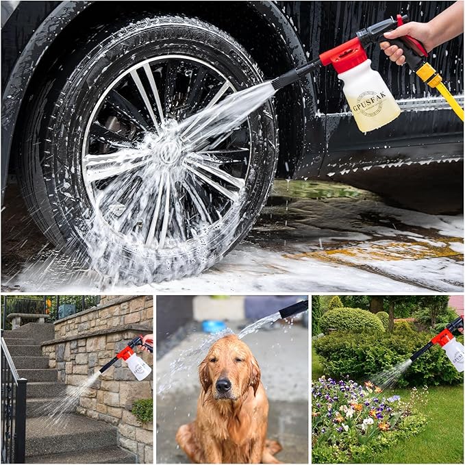 GPUSFAK 26Pcs Car Wash Cleaning Kit with Foam Gun Sprayer Detailing Brushes Window Water Scraper Tire Brush Towels Complete Interior Exterior Detailing Set for Car