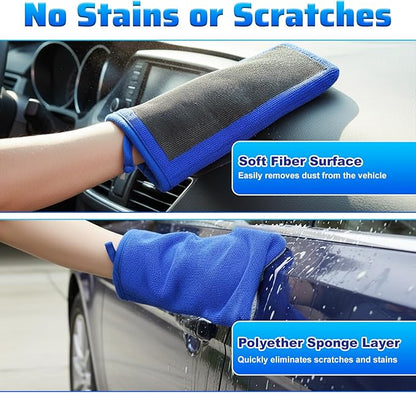 Quilax 2 Pack Clay Mitt, Fine Grade Alternative Microfiber Car Clay Mitt Auto Detailing, Clays Towel for Car Cleaning Detailing Polishing (Blue)