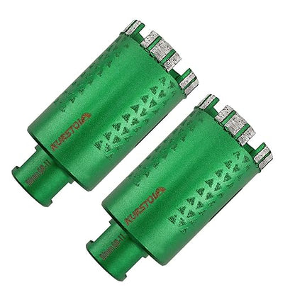 KURSTOL Diamond Core Drill Bits - 2pcs 2 Inch with 58-11 Thread Granite Hole Saw Dry or Wet Drilling Hard Stone Marble Concrete Quartz Countertop Laser Welded Masonry Coring(50mm)