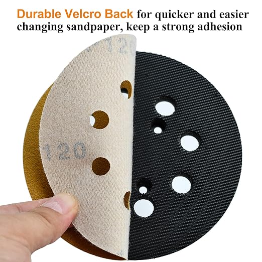 Aiyard 5-Inch 8-Hole Hook and Loop Sanding Discs 120-Grit Random Orbit Sandpaper, 100-Pack