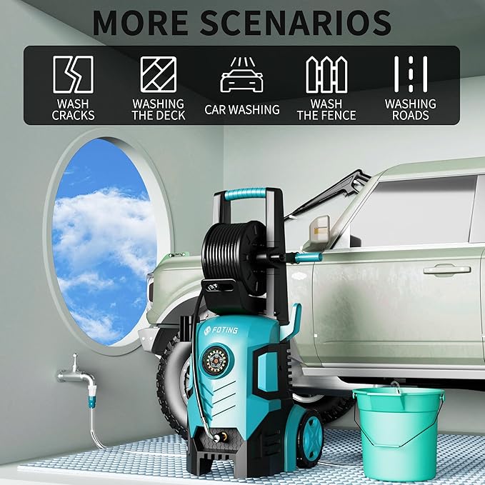 2026Upgraded Pressure Washer 5000PSI with Adj-8-Level Touch Screen, 34" Tall Power Washer, 4 Quick Connect Nozzles, Inlet Hose&Filter&500mlFoam Cannon for Cars/Fences/Driveways,Blue