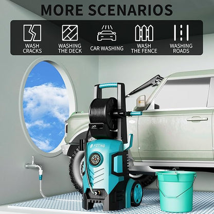2026Upgraded Pressure Washer 5000PSI with Adj-8-Level Touch Screen, 34" Tall Power Washer, 4 Quick Connect Nozzles, Inlet Hose&Filter&500mlFoam Cannon for Cars/Fences/Driveways,Blue
