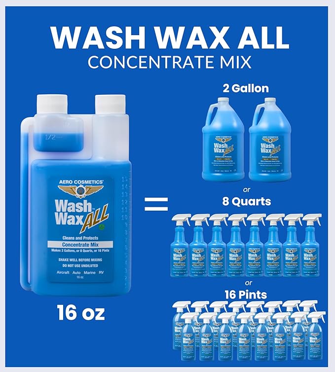 Wet or Waterless car Wash Wax Kit with 2 Gallon Concentrate for Aircraft RV Boat