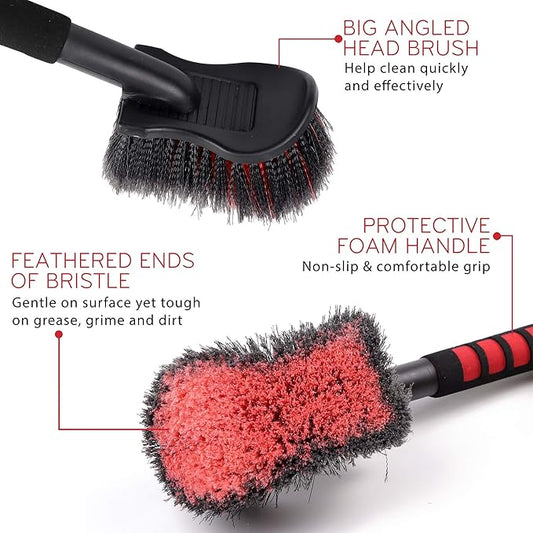TAKAVU 17.5" Wheel Tire Body Brush Soft Bristle - Gentle Car Wash Brush Long Handle for Safe Tire Sidewall & Wheel Cleaning - Scratch - Free Automotive Tool