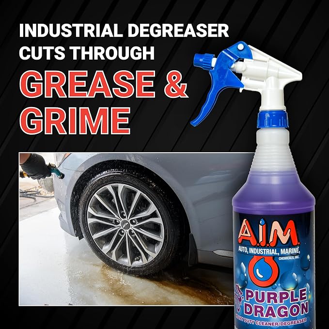 AIM Chemicals Purple Dragon Heavy Duty Degreaser – For Cars, Trucks, Equipment, and Concrete. Powerful wheel & tire cleaner for industrial use & car detailing. Compatible with wheel brush- Quart