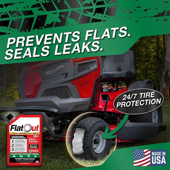 FlatOut Off-Road Tire Sealant, Outdoor Power Equipment Formula, Prevents Flat Tires, Fix a Flat Tire, Seals Leaks, Contains Kevlar, 32 Ounce Bag, 1-Pack