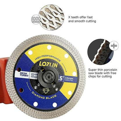 LOZLIN 3-Pack 4.5" Diamond Multi-Purpose Saw Blades - Heavy Duty Angle Grinder Discs for Cutting Marble/Quartz/Stone/Tile/Metal/Plastic (Black Rippled, 3)