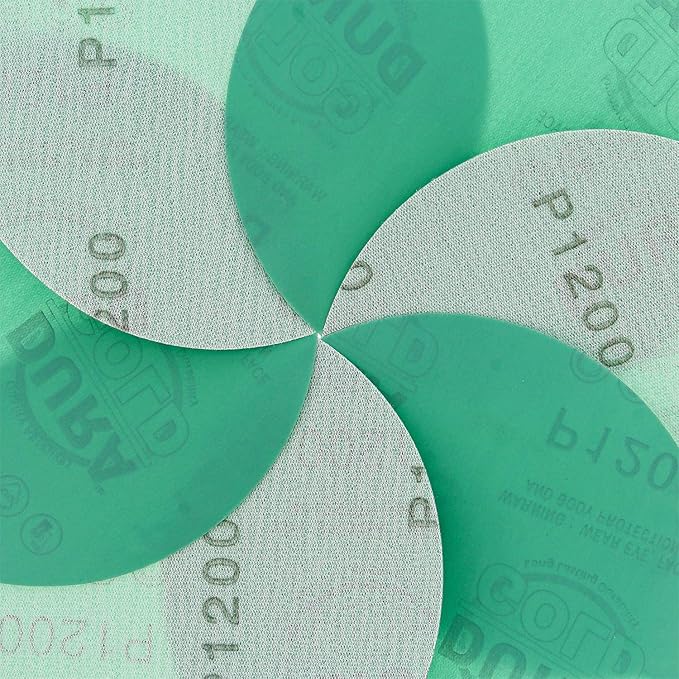 Dura-Gold Premium 5" Green Film Sanding Discs - 1200 Grit (Box of 50) - Hook & Loop Backing Sandpaper Discs for DA Sanders, Finishing Cut Abrasive, Sand Automotive Paint Car Detailing Woodworking Wood