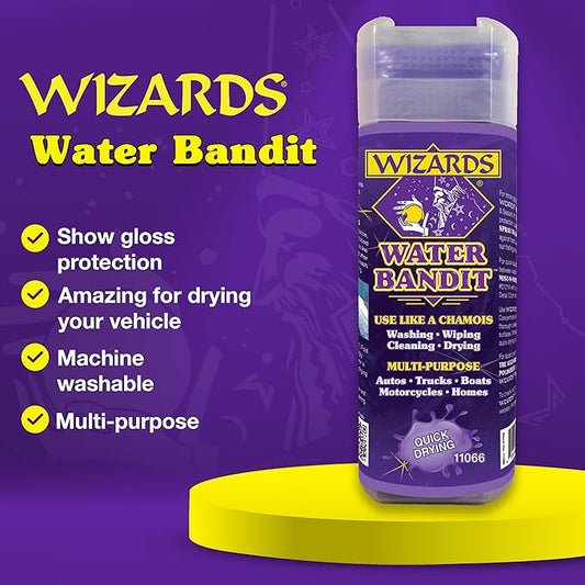 Wizards Water Bandit - Multi Purpose Synthetic Drying Chamois for Autos, Trucks, Boats, Motorcycles, and Homes - Machine Washable Car Drying Towel - King Sized Chamois Cloth For Car - 27 x17 Inches