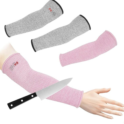 GOL-SIV Arm Protectors For Thin Skin And Bruising, Cut Resistant Sleeves For Men Women, A5 Level Farmer Sleeve For Gardening (Grey & Pink, 2pairs, 11.8 In)